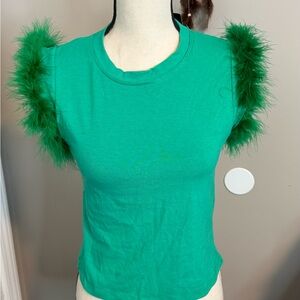 Vibrant Green Feathered Sleeve Women's Tee